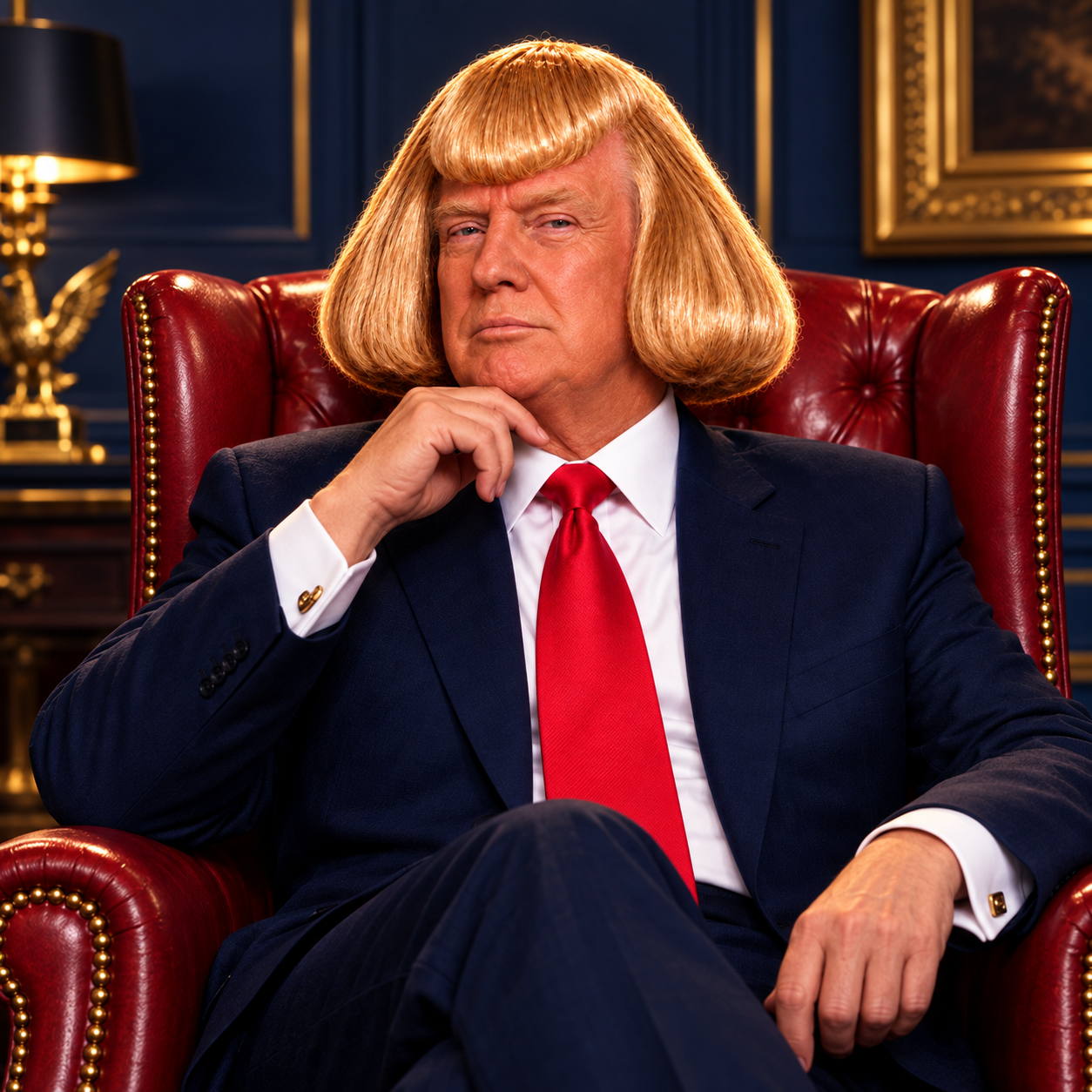 Donald Jean Phil in a red executive chair